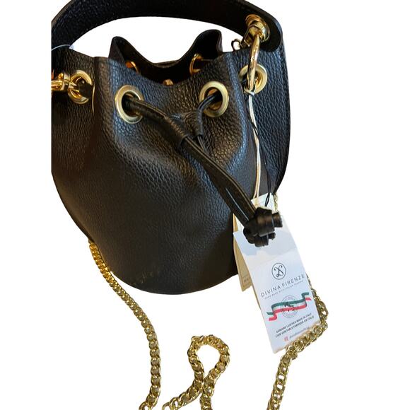 Davina Firenze Italian Leather Bucket Bag Gold Chain Detail - Picture 1 of 9
